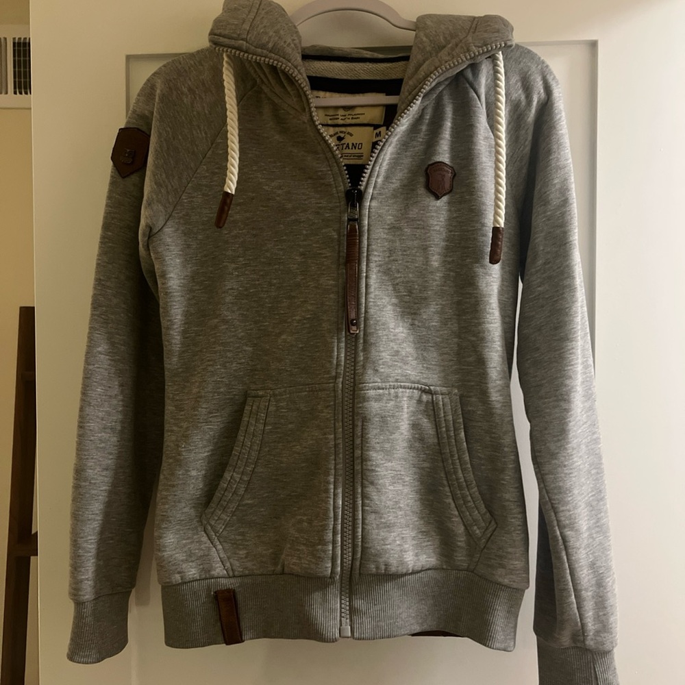 Naketano Light Gray Hoodie with Brown Patch
